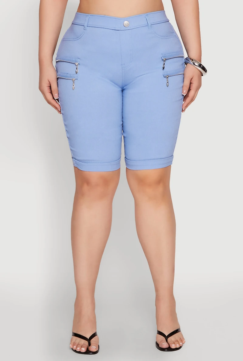 Womens Plus Zipper Detail Bermuda Shorts, 1X