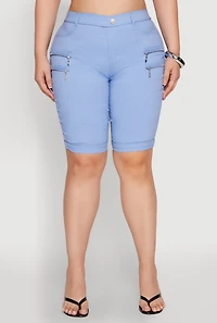 Womens Plus Zipper Detail Bermuda Shorts, 1X
