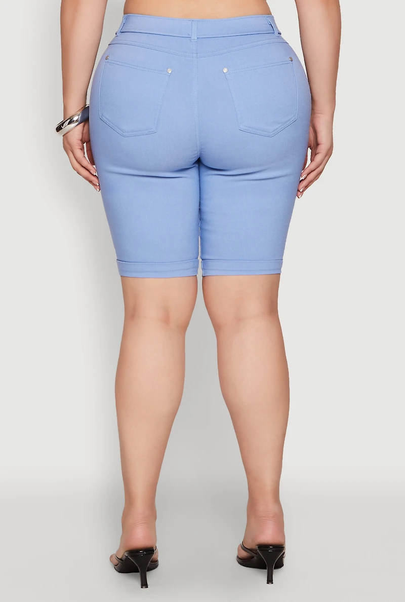 Womens Plus Zipper Detail Bermuda Shorts, 1X