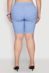 Womens Plus Size Zipper Detail Bermuda Shorts, Blue, Size 1X