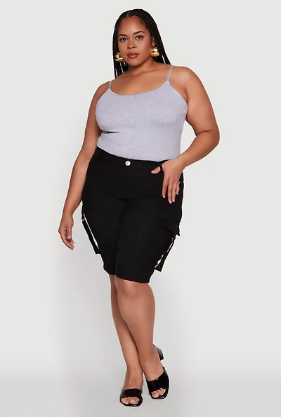 Womens Plus Trendy High Waisted Bermuda Shorts with Cargo Pockets,