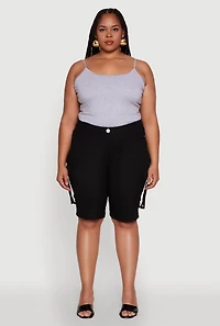 Womens Plus Trendy High Waisted Bermuda Shorts with Cargo Pockets,