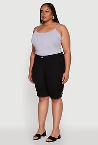 Womens Plus Trendy High Waisted Bermuda Shorts with Cargo Pockets,