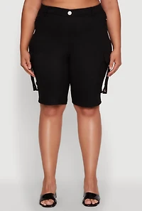 Womens Plus Trendy High Waisted Bermuda Shorts with Cargo Pockets,