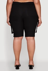 Womens Plus Trendy High Waisted Bermuda Shorts with Cargo Pockets,