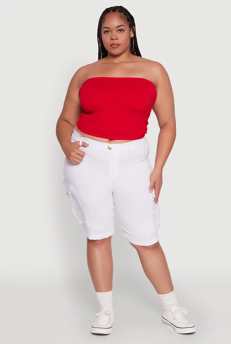 Womens Plus Trendy High Waisted Bermuda Shorts with Cargo Pockets,