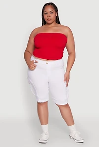 Womens Plus Trendy High Waisted Bermuda Shorts with Cargo Pockets,