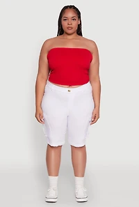 Womens Plus Trendy High Waisted Bermuda Shorts with Cargo Pockets,