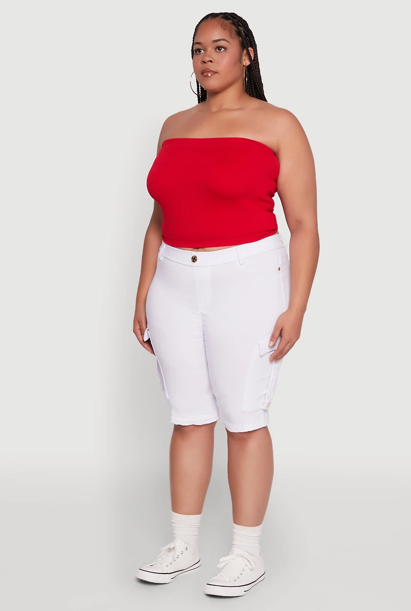 Womens Plus Trendy High Waisted Bermuda Shorts with Cargo Pockets,