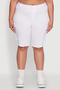 Womens Plus Trendy High Waisted Bermuda Shorts with Cargo Pockets,