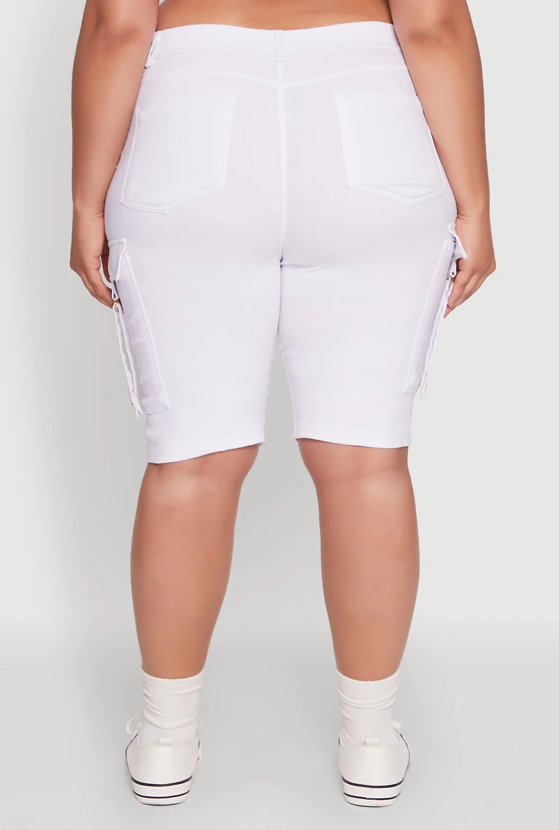 Womens Plus Trendy High Waisted Bermuda Shorts with Cargo Pockets,
