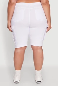 Womens Plus Trendy High Waisted Bermuda Shorts with Cargo Pockets,