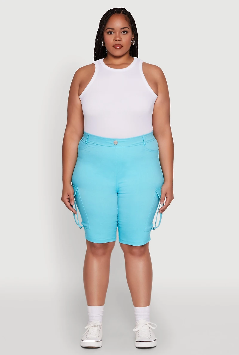 Womens Plus Trendy High Waisted Bermuda Shorts with Cargo Pockets,