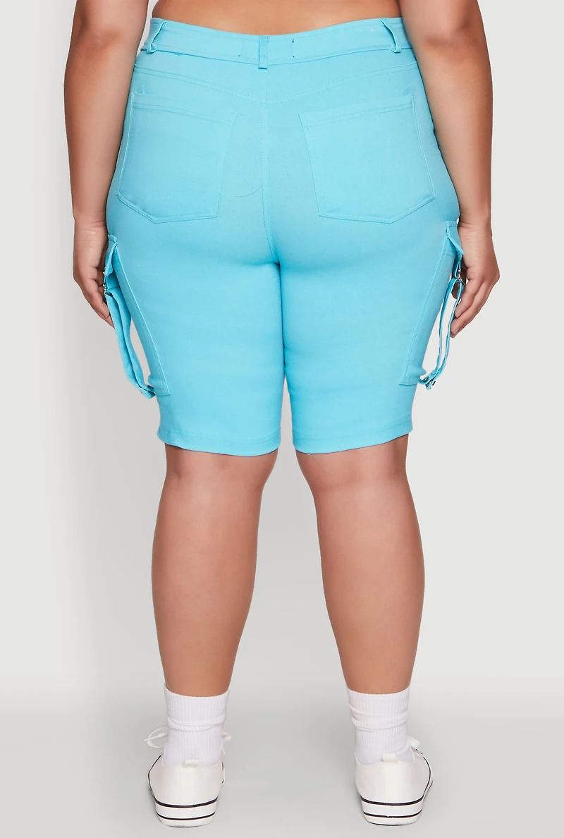 Womens Plus Trendy High Waisted Bermuda Shorts with Cargo Pockets,