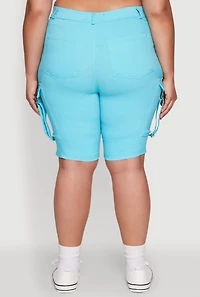 Womens Plus Trendy High Waisted Bermuda Shorts with Cargo Pockets,