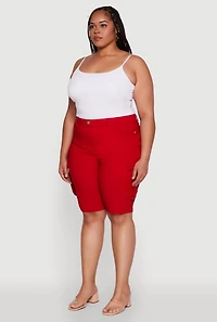Womens Plus Trendy High Waisted Bermuda Shorts with Cargo Pockets, Red,