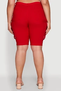 Womens Plus Trendy High Waisted Bermuda Shorts with Cargo Pockets, Red,