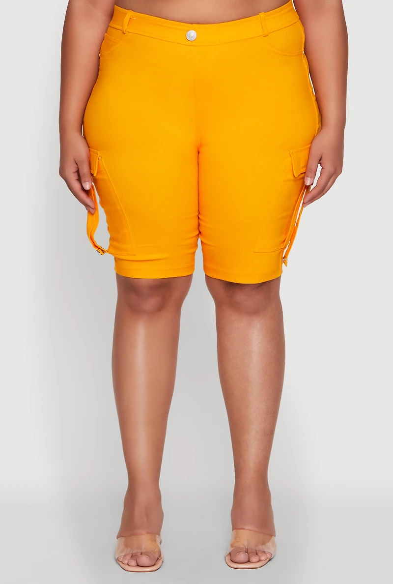 Womens Plus Size Trendy High Waisted Bermuda Shorts with Cargo Pockets, Yellow, Size 3X