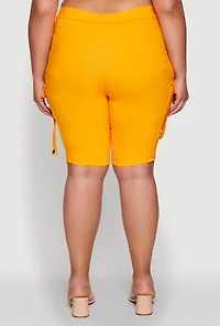 Womens Plus Size Trendy High Waisted Bermuda Shorts with Cargo Pockets, Yellow, Size 3X