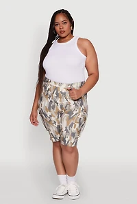 Womens Plus Size Patterned Pull On Cargo Bermuda Shorts, Multi, Size 1X