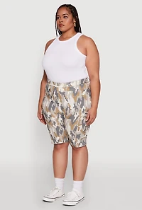 Womens Plus Size Patterned Pull On Cargo Bermuda Shorts, Multi, Size 1X