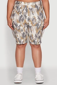 Womens Plus Size Patterned Pull On Cargo Bermuda Shorts, Multi, Size 1X