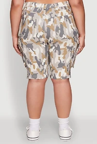 Womens Plus Size Patterned Pull On Cargo Bermuda Shorts, Multi, Size 1X