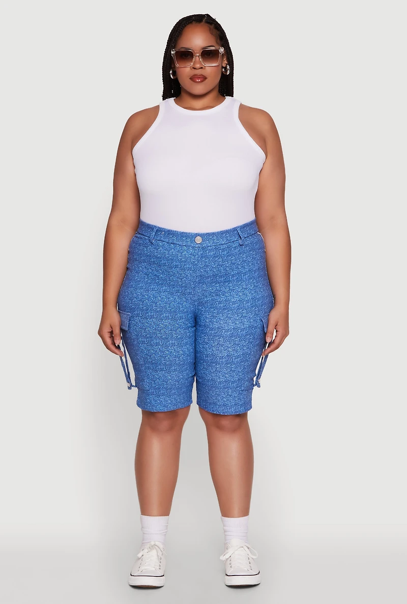 Womens Plus Patterned Pull On Cargo Bermuda Shorts,