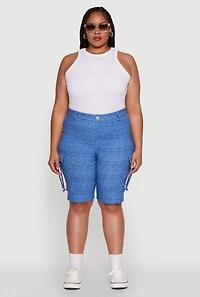 Womens Plus Patterned Pull On Cargo Bermuda Shorts,