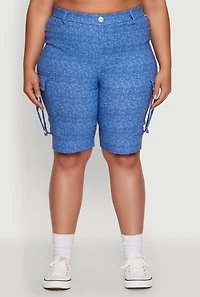Womens Plus Patterned Pull On Cargo Bermuda Shorts, Blue,