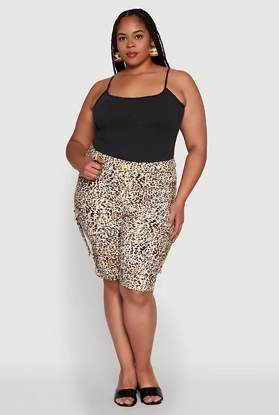Womens Plus Size Patterned Pull On Cargo Bermuda Shorts, Multi, Size 1X
