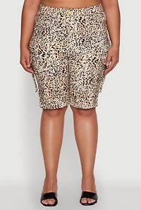 Womens Plus Patterned Pull On Cargo Bermuda Shorts, Multi,