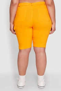 Plus Hyperstretch High Waisted Bermuda Shorts with Faux Button