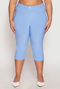 Womens Plus Size Basic Scuba Capri Pants, Blue, Size 1X