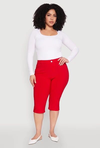 Womens Plus Basic Scuba Capri Pants,