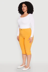 Womens Plus Basic Scuba Capri Pants, Yellow,