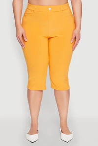 Womens Plus Size Basic Scuba Capri Pants, Yellow, Size 1X