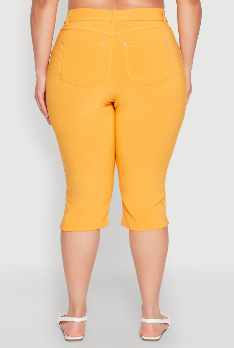 Womens Plus Basic Scuba Capri Pants, Yellow,