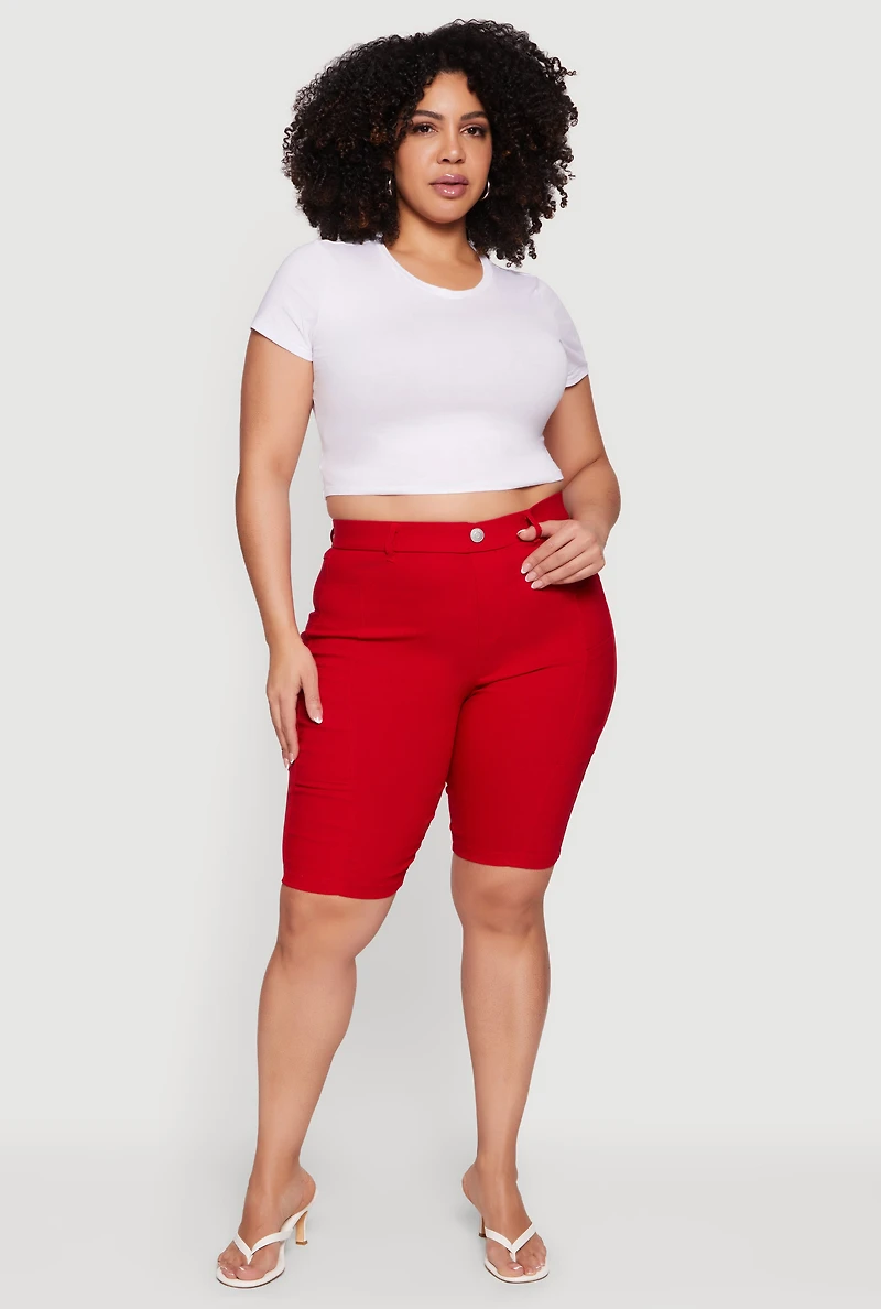 Plus Pull On Bermuda Shorts with Cell Phone Pockets