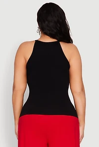 Womens Plus Size Seamless Ribbed Rhinestone Trim Cami, Black, Size 2X-3X