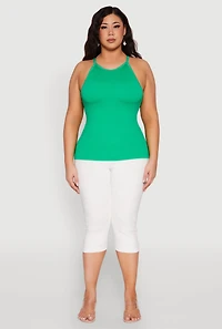 Womens Plus Seamless Ribbed Rhinestone Trim Cami, 2X-3X