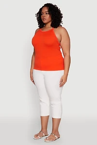 Womens Plus Size Seamless Ribbed Rhinestone Trim Cami, Orange, Size 2X-3X