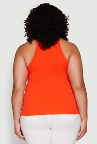 Womens Plus Size Seamless Ribbed Rhinestone Trim Cami, Orange, Size 2X-3X