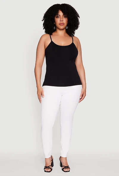 Womens Plus Size Seamless Rhinestone Detail Cami, Black, Size 2X-3X