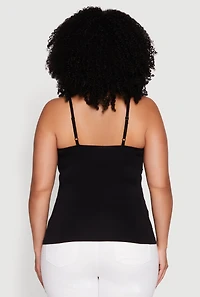 Womens Plus Size Seamless Rhinestone Detail Cami, Black, Size 2X-3X