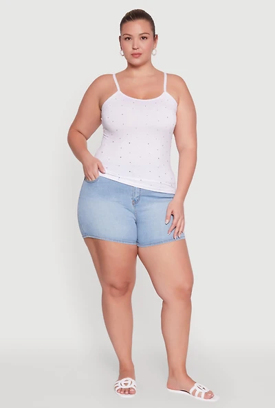 Womens Plus Size Seamless Rhinestone Detail Cami, White, Size 2X-3X