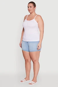 Womens Plus Size Seamless Rhinestone Detail Cami, White, Size 2X-3X