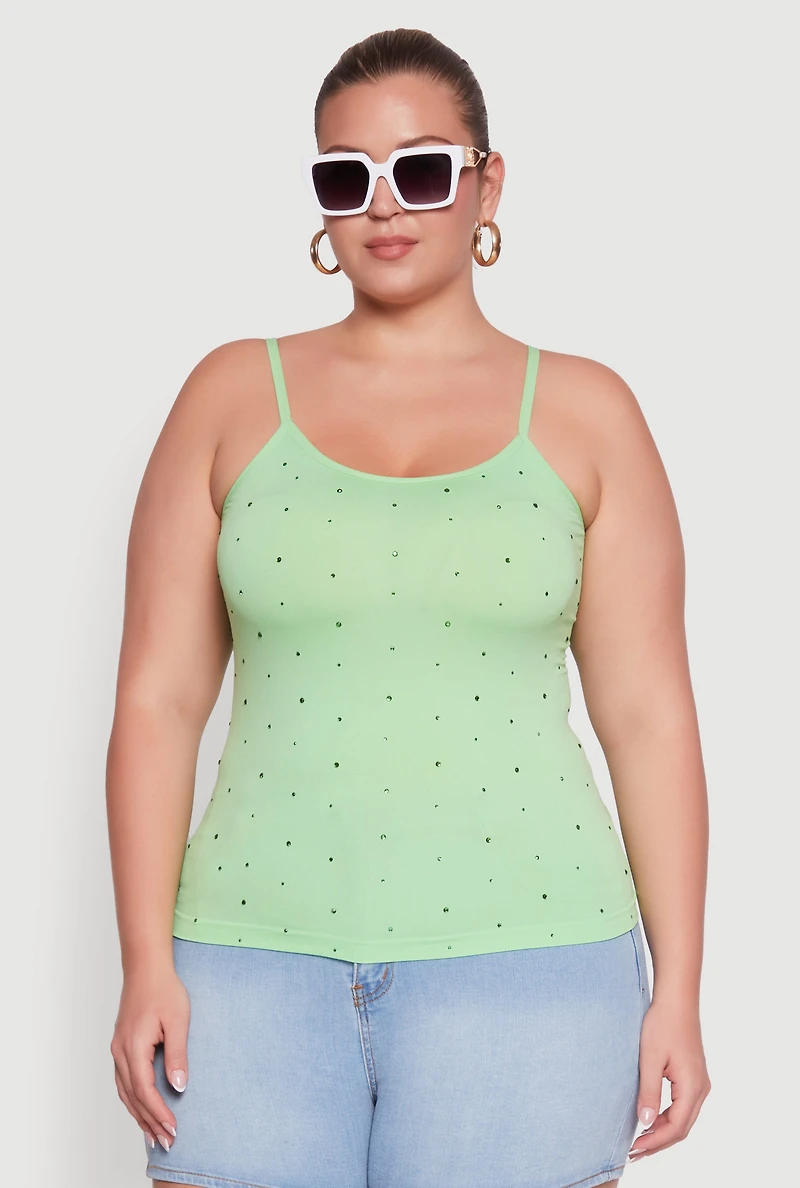 Womens Plus Seamless Rhinestone Detail Cami, 1X-2X