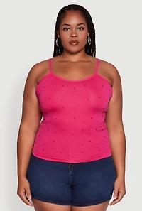 Womens Plus Size Seamless Rhinestone Detail Cami, Pink, Size 1X-2X