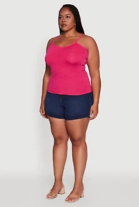 Womens Plus Size Seamless Rhinestone Detail Cami, Pink, Size 1X-2X